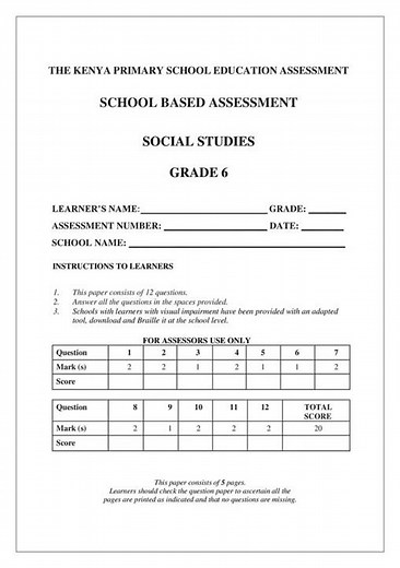 Grade 6 Social Studies Mid Term 2 2025 Exam