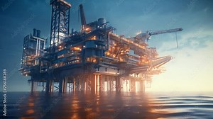 Oil and gas drilling rigs in the gulf or sea. World energy. Offshore oil.