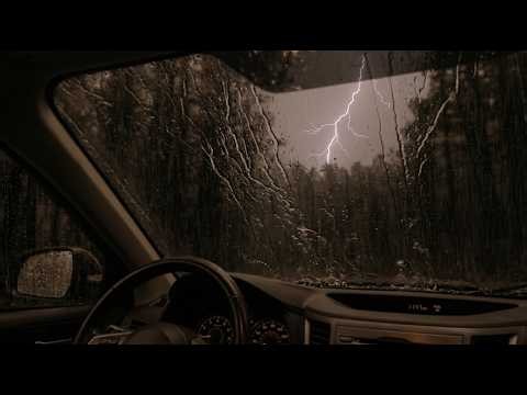 Heavy Rain & Thunder Inside a Car | Lightning Storm in the Forest | Deep Sleep Ambience