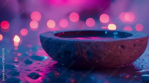 The rustic charm of a stone oil diffuser carved into a bowl shape and filled with water and drops of essential oils.