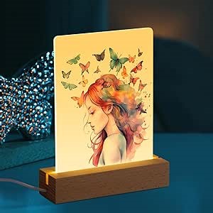 PYD Life 4 Pack Sublimation LED Acrylic Photo Frames Night Lights Blanks 5" x 7" with Warm Color Light,with Wood Stand for Heat Press Machine Printing