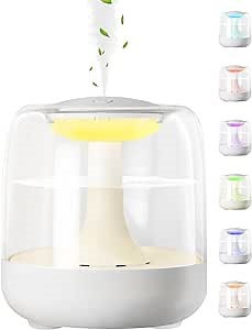 Mini Cool Mist Humidifiers for Home Bedroom, Top Fill Essential Oil Diffuser (440ml Water Tank) with 7 Ambient Light Settings for Plants, Auto Shut-Off, 2 Mist Modes, White