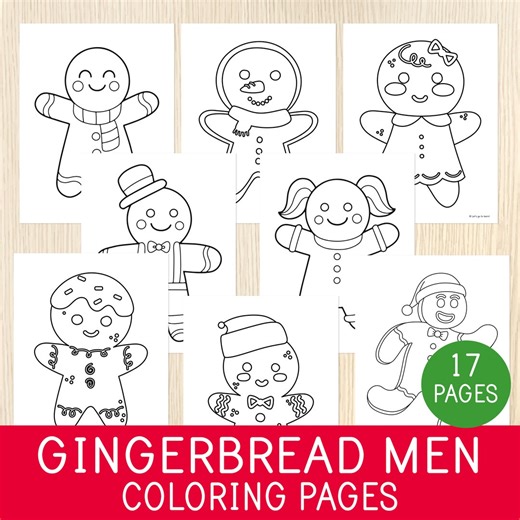 Gingerbread Man & Woman Coloring Pages - Xmas Coloring Sheets - Holidays Activity - Educational Printable - Worksheets for Kids - No Prep - Etsy