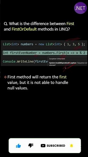 What is the difference between First and FirstOrDefault methods in LINQ ?