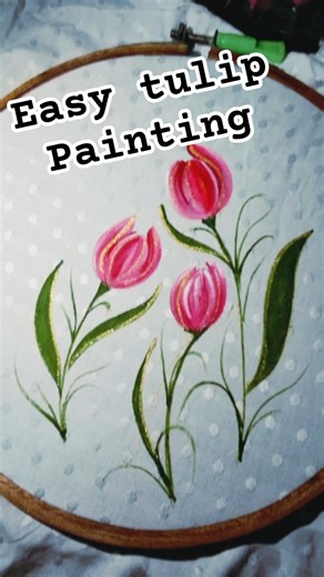 ✨Simple Tulip Design on Fabric | Beginner Friendly Painting|#shortfeed #fabricart #painting #art