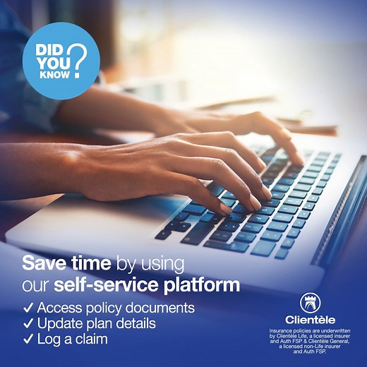 1.2K views · 43 reactions | Did you know that Clientèle has a self-service platform? We know your time is valuable. That's why we've made it easy for you to access your policy documents, update your plan details, and file claims through our self-service platform. Register today: https://bit.ly/3vfwYSq Terms and Conditions apply: www.clientele.co.za | Clientèle | Facebook