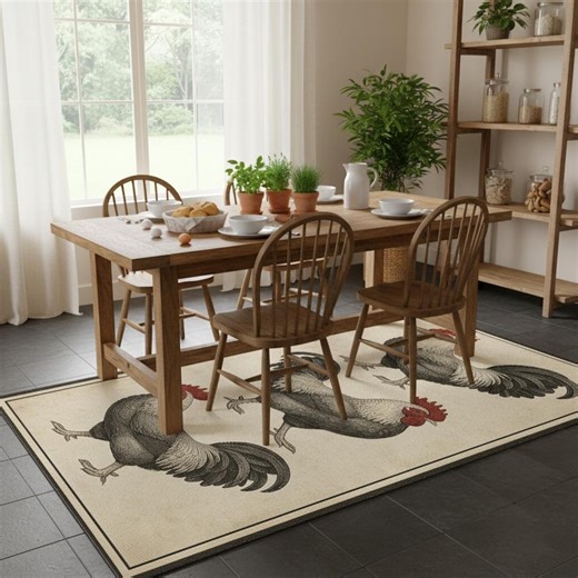 Rustic Rooster Farmhouse Runner Rug – Kitchen Carpet With Country Chicken Print, Beige Dining Room Area Rug for Cozy Farmhouse Decor - Etsy