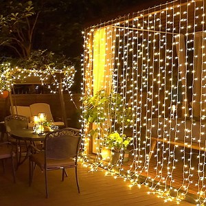 300 LED Curtain Lights 10x10FT Indoor Bedroom Wall Window Fairy Lights Perfect for Outdoor Christmas Wedding Decor New Year Celebration(Warm White)