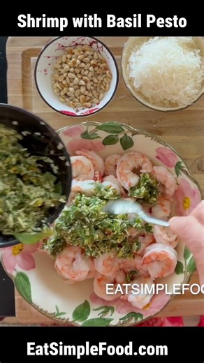 Shrimp with Basil Pesto and Cherry Tomatoes Recipe | EatSimpleFood.com