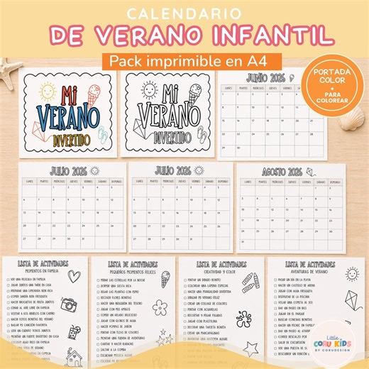 Printable Summer Calendar for Kids | Activity Ideas for Children | Coloring Pages | A4 - Etsy Canada