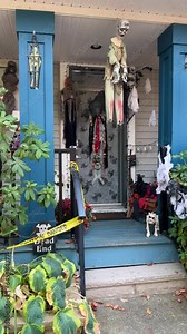 Halloween decorations at home Witches hung on the porch Introducing Pumpkin Skeletons, Bones and Hanged Men Canada Vancouver Private Halloween Celebrations scary frightening Homemade dolls hang around