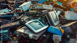E-waste heap of electronics, computer garbage. Stock Video