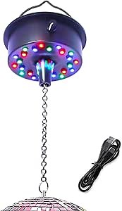 Disco Ball Motor with Chain, 5-9RPM Adjustable Speed, 24 LED Beads, Plug/Battery Powered, Fits 6/8/10/12 Inch Disco Balls (Not Included)