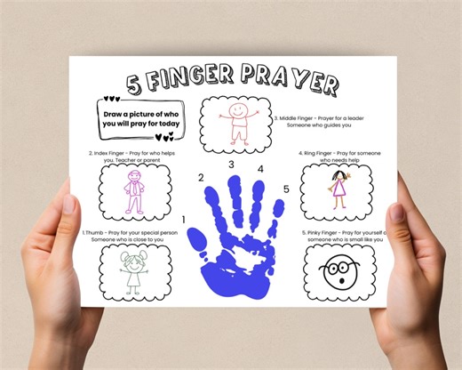 5 Finger Prayer Handprint Art, Sunday School Activity, Grow in Christ, Preschool Craft Activity for Kids, Five Finger Prayer Template - Etsy