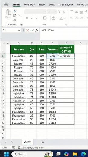 Amount GST 5% Add in Excel 😱 | Excel Tips | Excel Tutorial #excel #exceltips #excelshorts