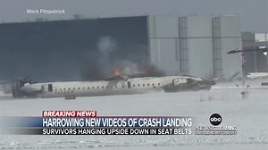 Investigators are reviewing new videos that show the terrifying moments of the Delta plane crash landing in Toronto. The plane's landing gear appears to collapse before the right wing hit the ground and the plane flipped on its back. Gio Benitez reports. https://abcnews.link/z8ynDzk | ABC World News Tonight with David Muir