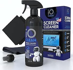 Screen Cleaner Spray (16oz - 473ml) – Best Large Cleaning Kit for LCD LED OLED TV, Smartphone, iPad, Laptop, Touchscreen, Computer Monitor, Electronic Devices, 3 Microfiber Cloths and 2 Nozzles