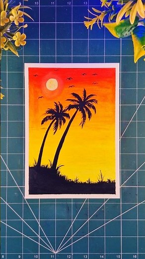 Beautiful Sunset Oil Pastel Drawing | Palm Tree 🌴 Scenery Step by Step | Easy for Beginners #shorts