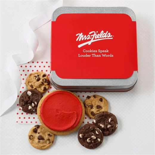 Cookies speak louder than words 🍪🔊 and we have the perfect gift to do just that! https://www.mrsfields.com/products/mrs-fields-signature-cookie-sampler-tin | Mrs. Fields