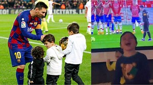 Messi's sons break into celebrations after Barca star's stunning goal at Granada