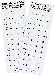 2Pcs Turkish Keyboard Stickers, Turkish Keyboard Replacement Stickers White Background with Black Letters for Computer Laptop Notebook Desktop