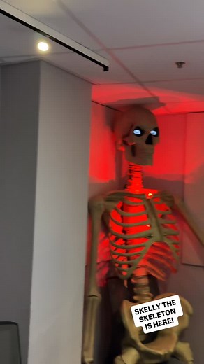 Skelly The Skeleton now lives in our 98 Rock Studio! Thanks to our awesome listener Ryan and his parents Lisa & Scott for making it happen! 🤘💀 | Abe Kanan