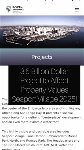 BIG changes coming to San Diego’s waterfront! The $3.5 billion redevelopment of Seaport Village and the Central Embarcadero is officially moving forward in 2025 — and it's about to transform the heart of downtown! ⁠ Here’s what’s coming: 🏖️ A brand new urban beach ️‍🌾 A living shoreline nature paths ️‍♂️ New hotels, shopping, and restaurants ️️✨ A 500-ft observation tower that will redefine our skyline ⁠ Projects like these often drive major increases in property values nearby — especially in 