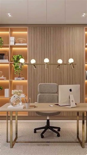 Modern Home Office Design with Wood Slat Wall Panels | Decostria Canada