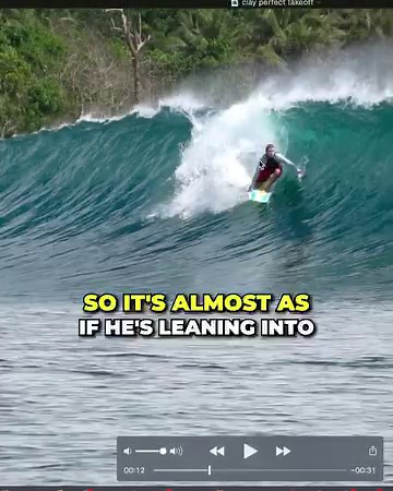 Unlocking the secrets of backside barrel riding 🏄‍♂️🔍 Notice the strategic eye and head positioning – fixed on the bottom contours, anticipating the barrel. Redirecting the gaze to where he wants to go guides his torso, determining the engaged rail. Barrel riding mastery lies in setting the rail just right. The rear arm takes the spotlight, pointing forward or gripping the rail, while the lead arm leans into the wave face. It acts as a gauge, offering spatial awareness for adjustments – slowin