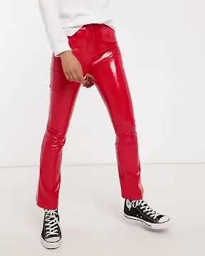 Red leather high waist pants