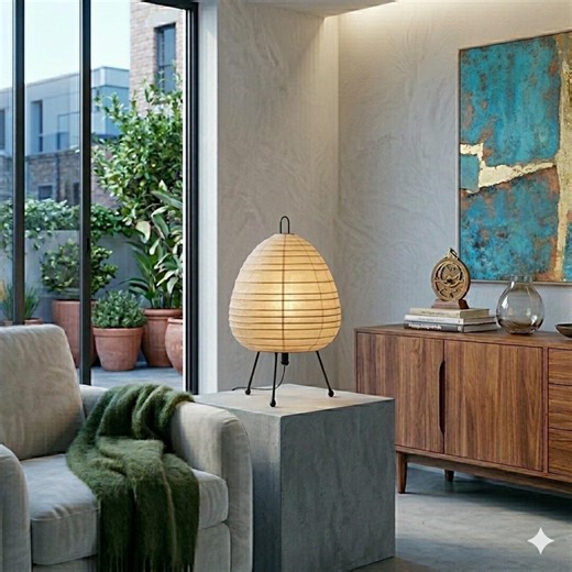 Japanese Rice Paper Table Lamp, Minimalist Tripod Bedside Light, Japandi Decor - Etsy