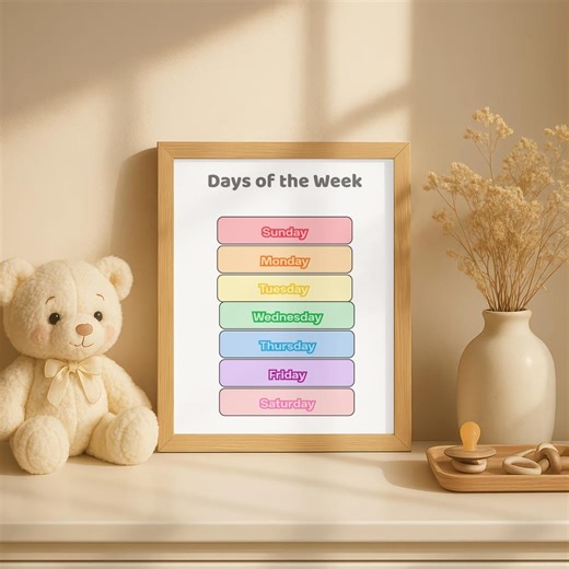 Days of the Week Chart | Colorful Kids Poster (digital Download) - Etsy