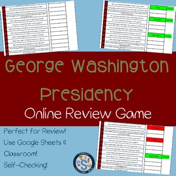 President George Washington Interactive Google Sheets Digital Game Activity