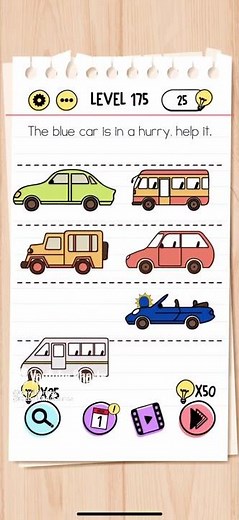 Brain Test Level 175 he blue car is in a hurry, help it Answer