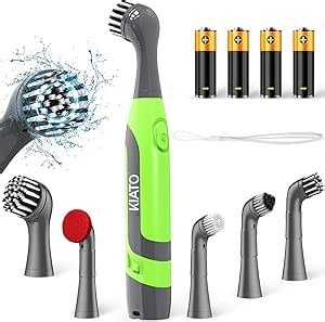 Kiato Electric Cleaning Brush, Battery Powered Scrubber with 4 AA Batteries, Small Electric Grout Brush & 5 Replacement Brush, Cordless Lightweight Brush for Tile, Sink, Window, Kitchen, Bathroom,SS03