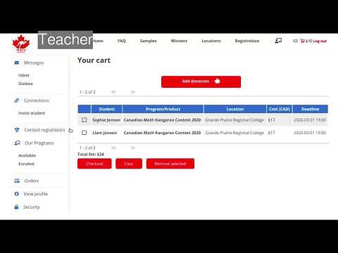 Canadian Math Kangaroo Contest Registration by Teacher