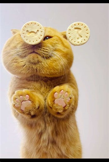 Golden British Shorthair Cat Eating Cutely