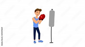 Fitness man exercising. Looped 2D animation with young girl character training. Sport and healthy lifestyle concept. 4K Resolution. Loop. Matte finish technique.