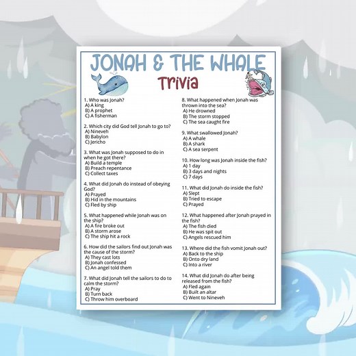 Jonah and the Whale Trivia Game for Kids, Sunday School Bible Games, Old Testament Activity, Church Fundraiser Game, Homeschool Lesson BB1 - Etsy