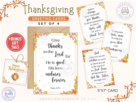 Thanksgiving Scripture Cards Printable, Folded Christian Greeting Cards With Bible Verses, Fall Faith Cards, Instant Download (set of 4) - Etsy