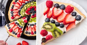 Fruit Pizza - Colorful Fresh Fruit on top of Cream Cheese Frosting and a Giant Soft Sugar Cookie.