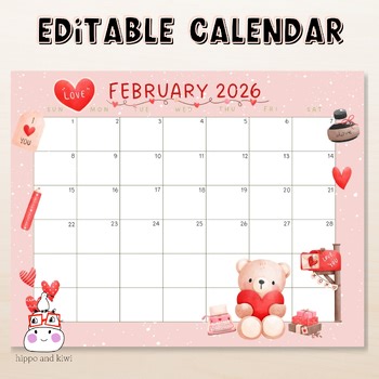 Editable 2026 February Monthly Calendar: Fillable with Acrobat Reader
