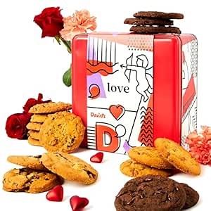 David’s Cookies Assorted Cookie in Love Gift Tin, Fresh Baked Gourmet Dessert Sampler, Soft Handmade Cookie Variety, Premium Bakery Cookies for Gifting, 2lb - Gourmet Cookies Gift Basket
