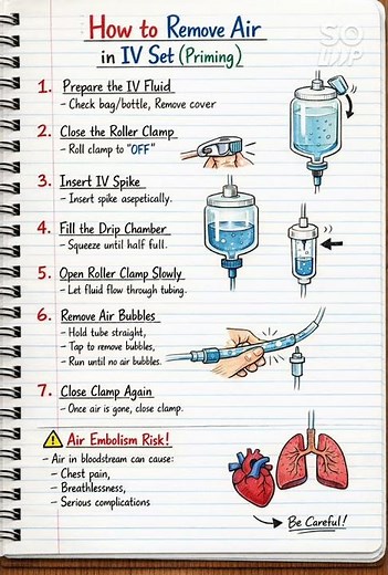 How to remove air in IV set ?#FON# nursing
