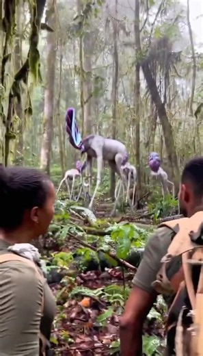 Giraffa floris, or the "Mist-Strider", flares a blue, fan-like display to communicate silently.