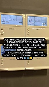 All AMAF dojo, reception and office airconditioning systems are on! We’re ready for this afternoons Kids Karate classes, plus tonight’s Muay Thai classes. It’s much cooler in here than out there, so we’ll see you all here soon 🧊🧊👶 | Advanced Martial Arts & Fitness