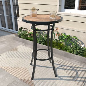 40" Round Outdoor Bar Height Table with Weather-Resistant Wood-Like Top and Metal Frame