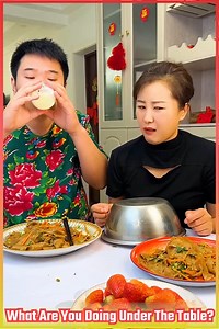 What are you doing under the table? Planning a food heist? 🧐🍽️😂 #CaughtInTheAct #SneakyMoves #BoomChallenge #Boomnow #Toptrending #吃货 | Lovely Couple