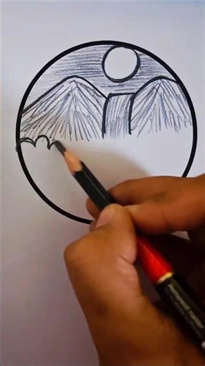 Very Easy circle scenery drawing #drawing #art #landscape #sketch #shorts #trending #shortsfeed