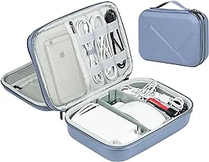 EVA Electronic Accessories Storage Case Large Shockproof Waterproof Storage Bag for Electronics Organizer Portable Cable Storage Bag for Travel or Work (Blue, Double Layer)